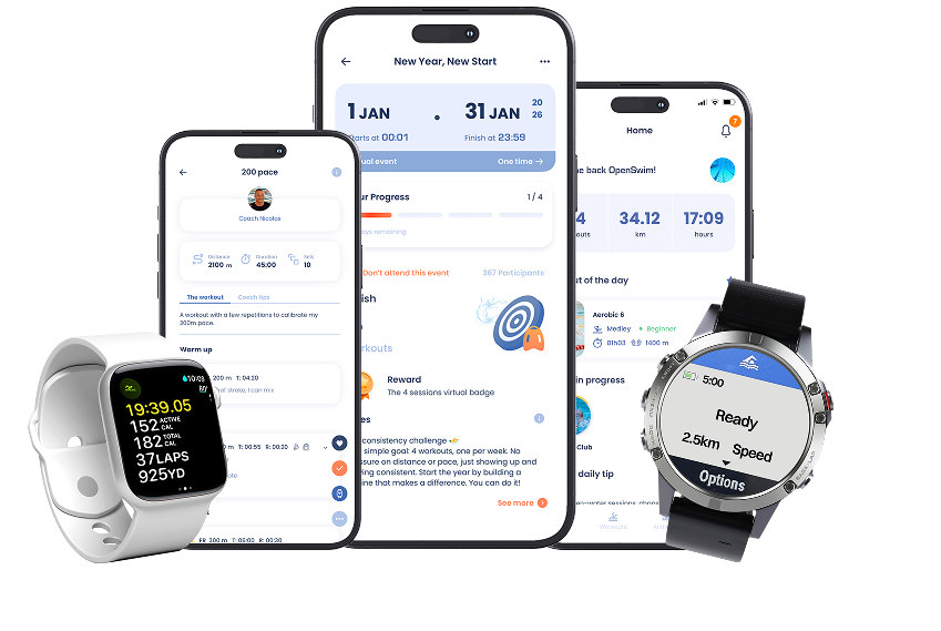 Open Swim sur iPhone, Apple Watch et Garmin