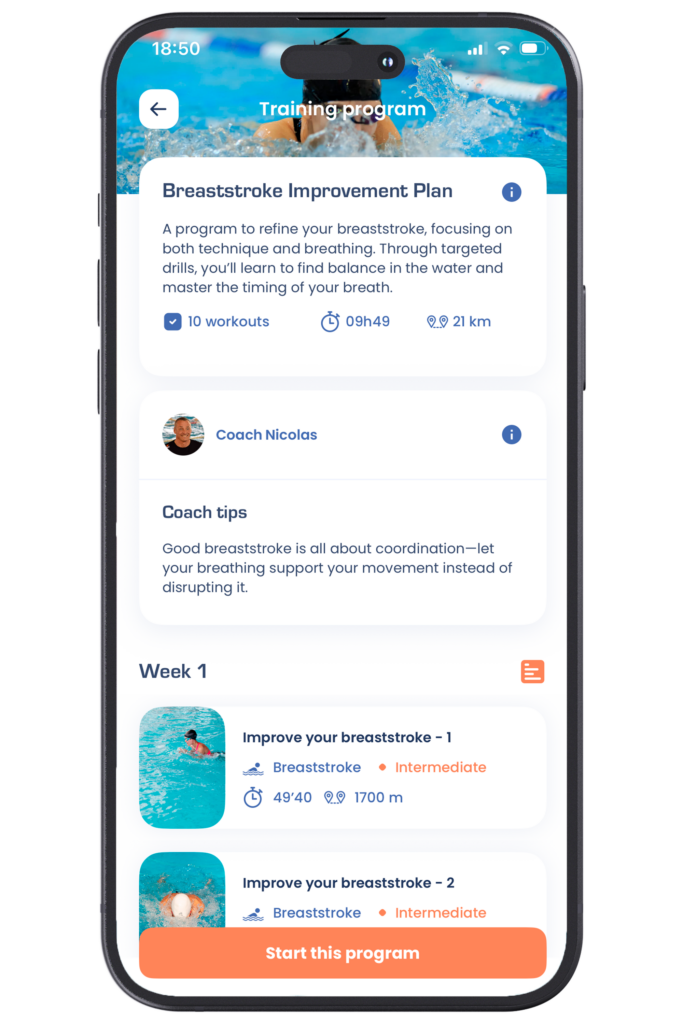 One training plan page on OpenSwim app