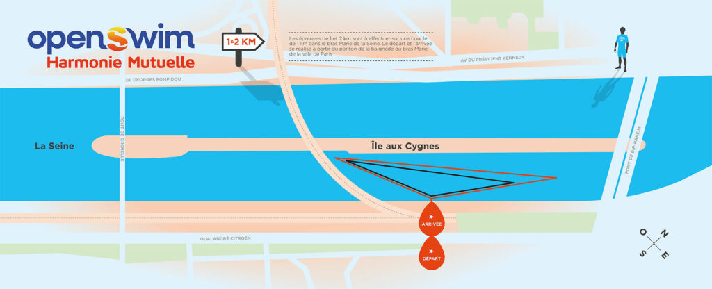 Parcours OpenSwim Harmonie Mutuelle Paris 1k & 2k