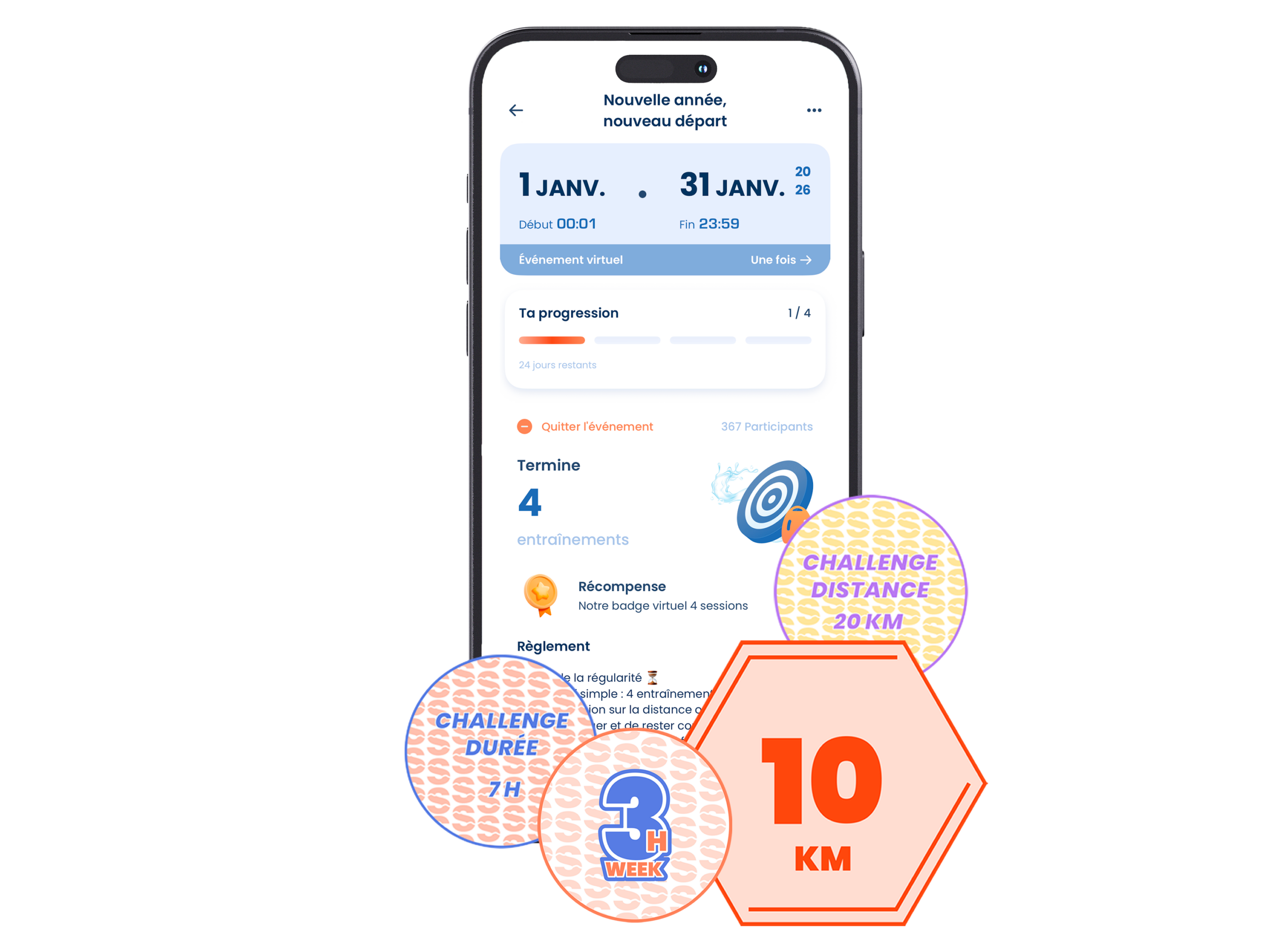 Page d'un challenge virtuel sur l'app OpenSwim