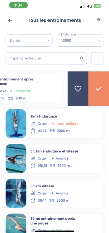 Fais glisser l'entraînement vers la gauche et clique sur le "coeur".