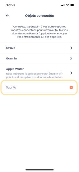 La connexion avec Suunto est établie