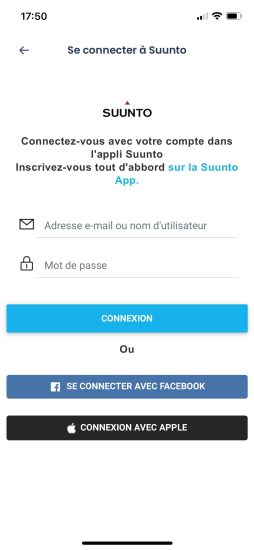 S'identifier avec son compte Suunto