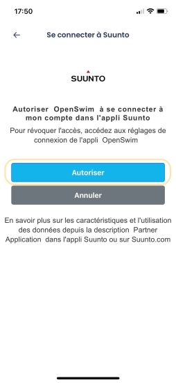 Autoriser OpenSwim à accéder à vos données d'entrainements
