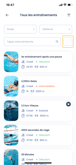 Cliquez sur l'icône Coeur afin de voir vos favoris