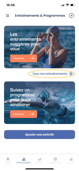 Onglet entrainements